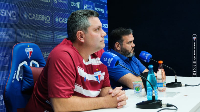 Membros do Conselho de administração da SAF, Bruno Cals e Bruno Acioli, em coletiva no CT Alcides Santos 
