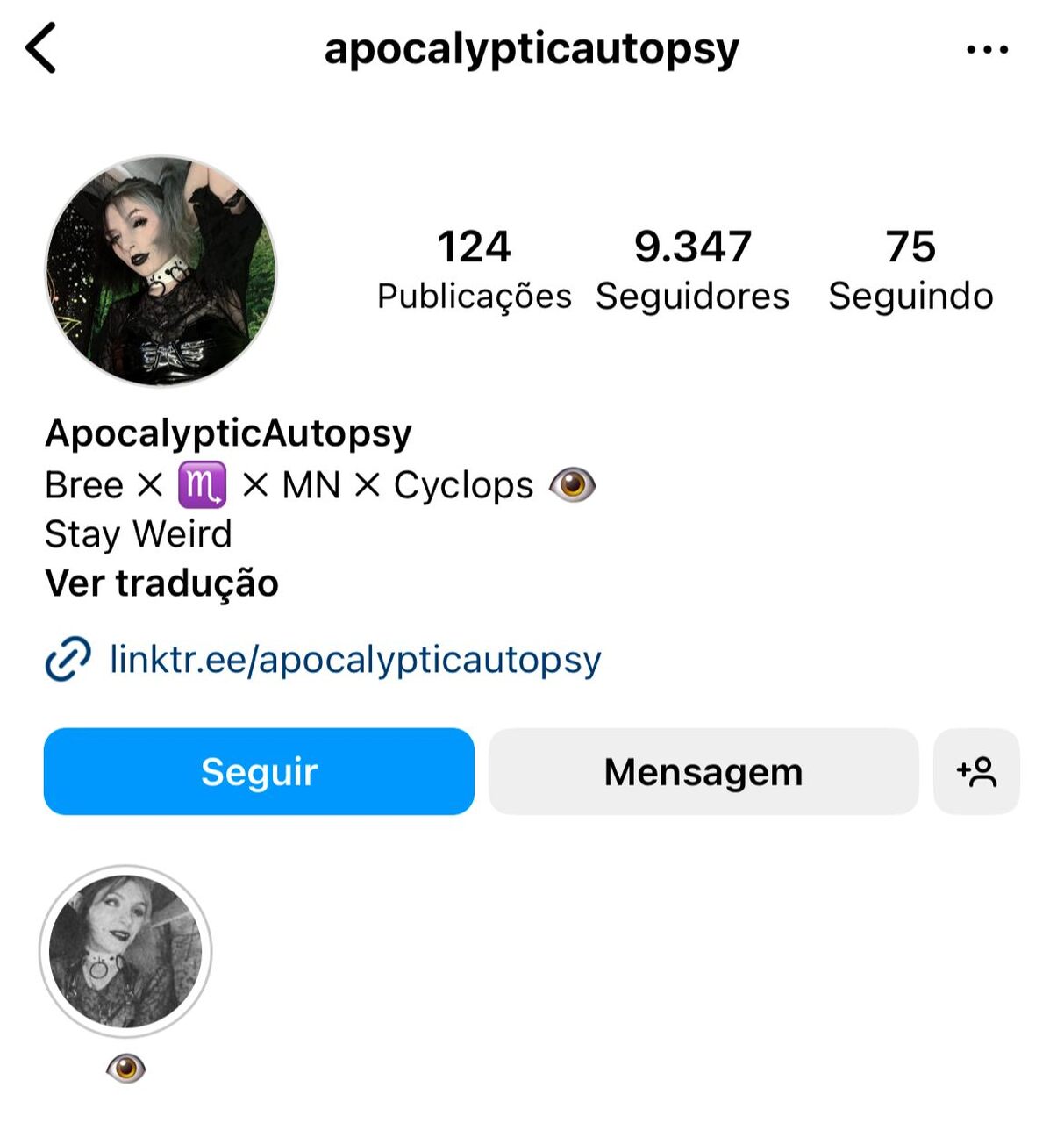 O perfil do Instagram em que Bree faz suas postagens se chama '@apocalypticAutopsy'. Lá, a americana possui quase 10 mil seguidores.