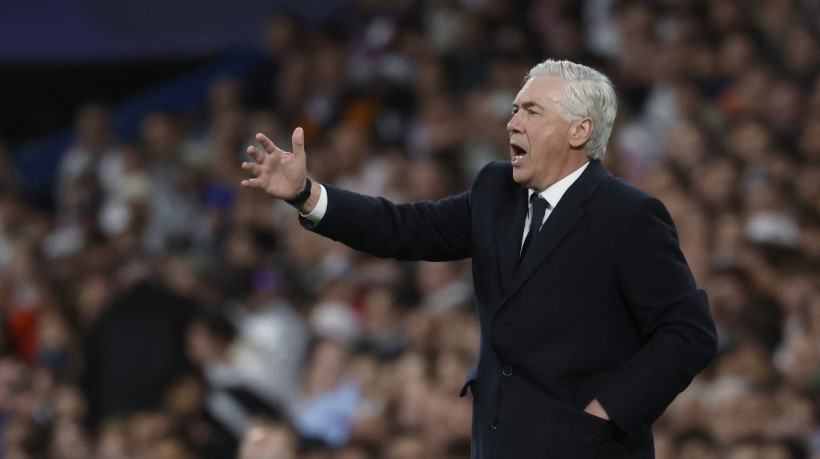 Técnico Carlo Ancelotti no jogo Real Madrid x Arsenal, no Santiago Bernabéu, pela Champions League