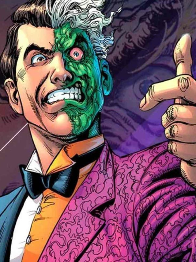 Nome do vilão: Duas Caras - Um dos personagens mais emblemáticos da cidade de Gotham é o Duas Caras, já que ele, por muito tempo, defendeu o lado da lei e já justiça. Depois que seu rosto foi danificado por um ácido, tudo mudou.