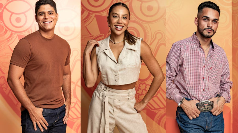 Da esquerda para direita: Guilherme, Renata e João Pedro, os finalistas do BBB25 