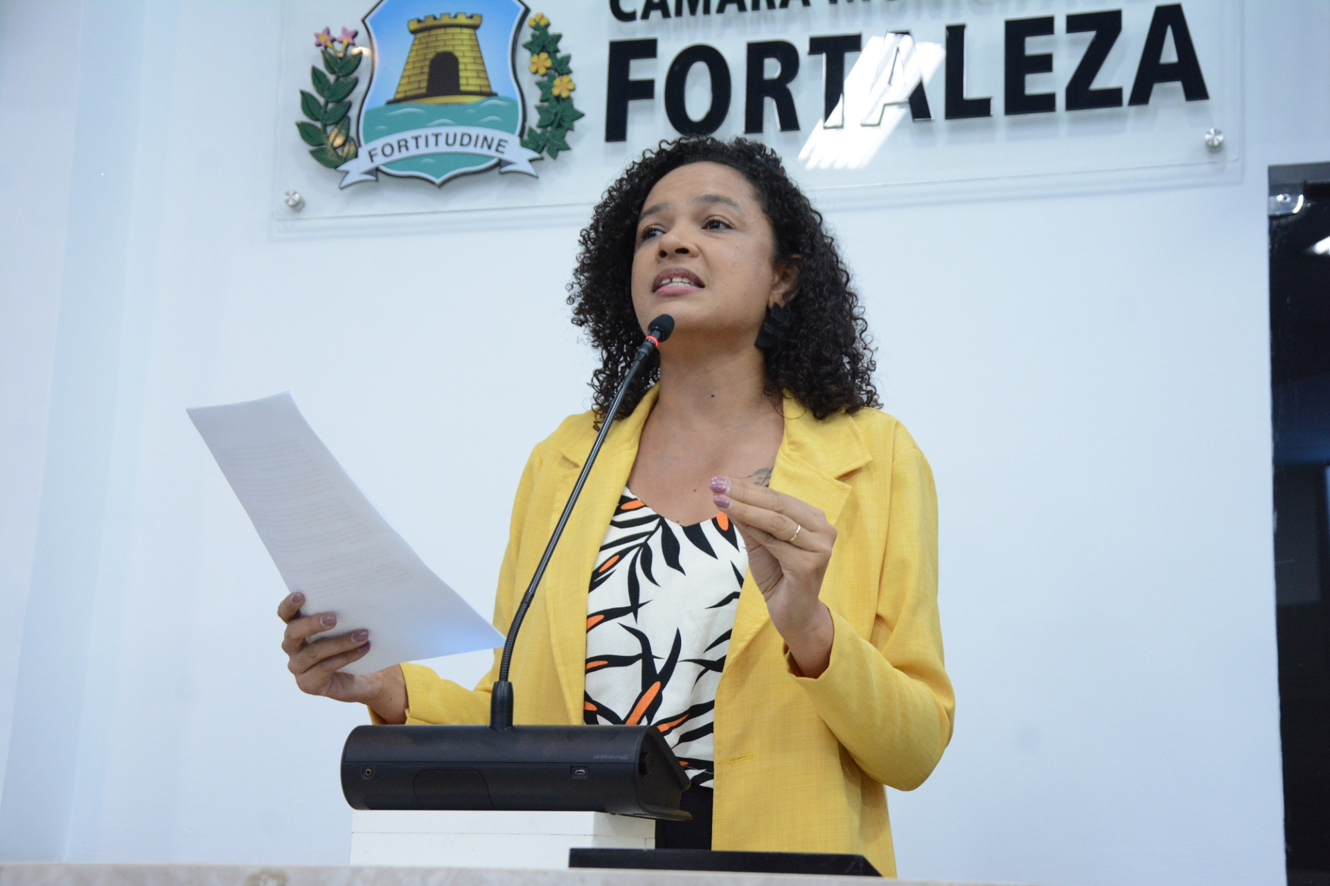 Adriana Gerônimo (Psol) levou caso à tribuna da Câmara Municipal (Foto: Érika Fonseca/Divulgação/CMFor)
