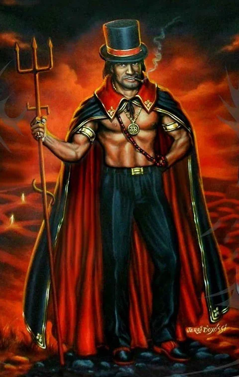 Exu é o orixá da comunicação. Mensageiro entre as divindades e os seres humanos. Guardião dos templos e das casas. Vigia ligado às encruzilhadas. Seu elemento é o fogo. Leva um ogó, instrumento de formato fálico com búzios, símbolo da vida. Também representado com um tridente, símbolo do poder e do universo. Algumas oferendas: mel, farinha e cachaça.