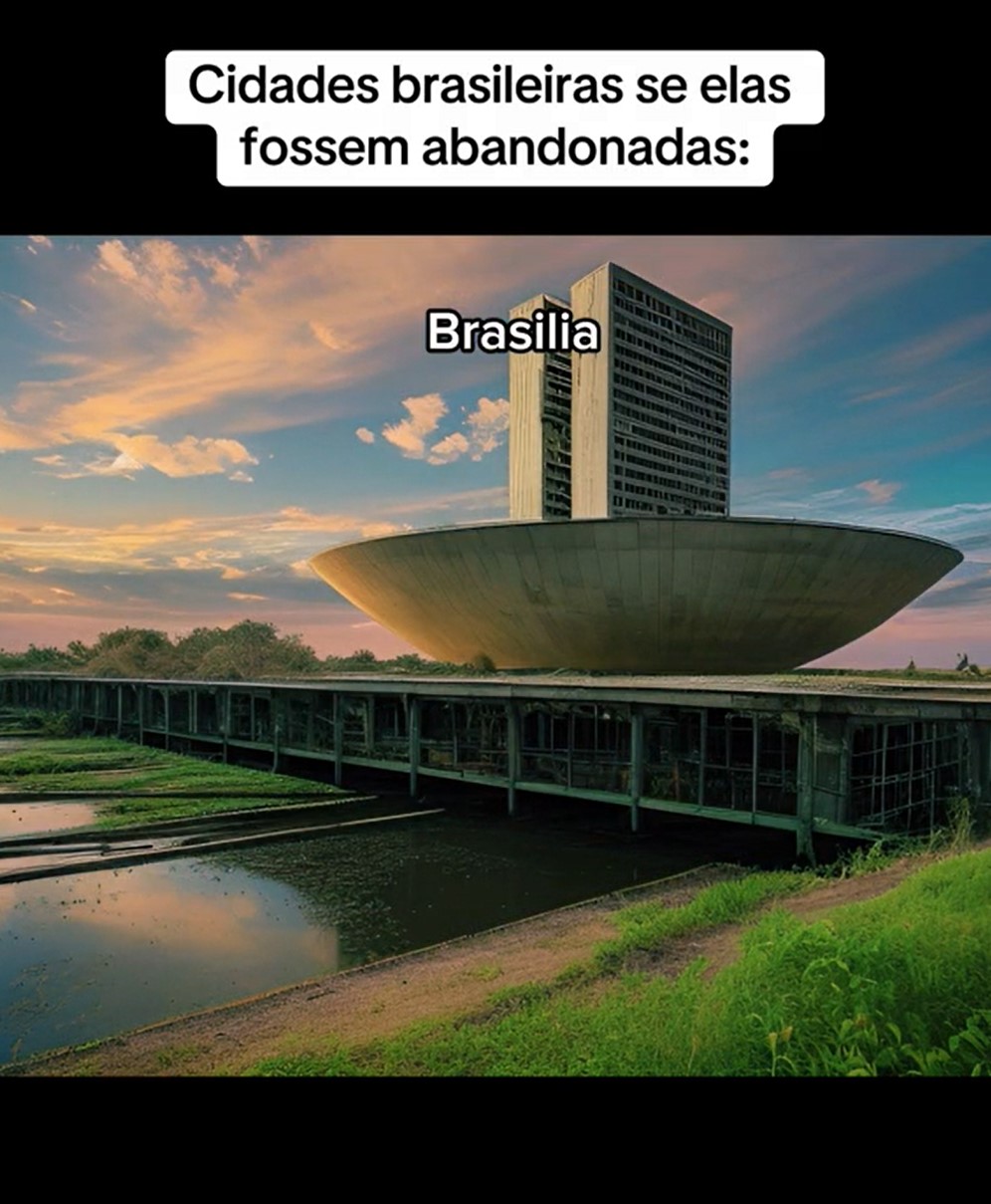 Com a adaptação, uma das cúpulas, que representa o Senado Federal do Brasil, simplesmente desaparece. No entorno, a vegetação aparece totalmente descuidada e abandonada, assim como o espelho d’água, que aparenta estar poluído.