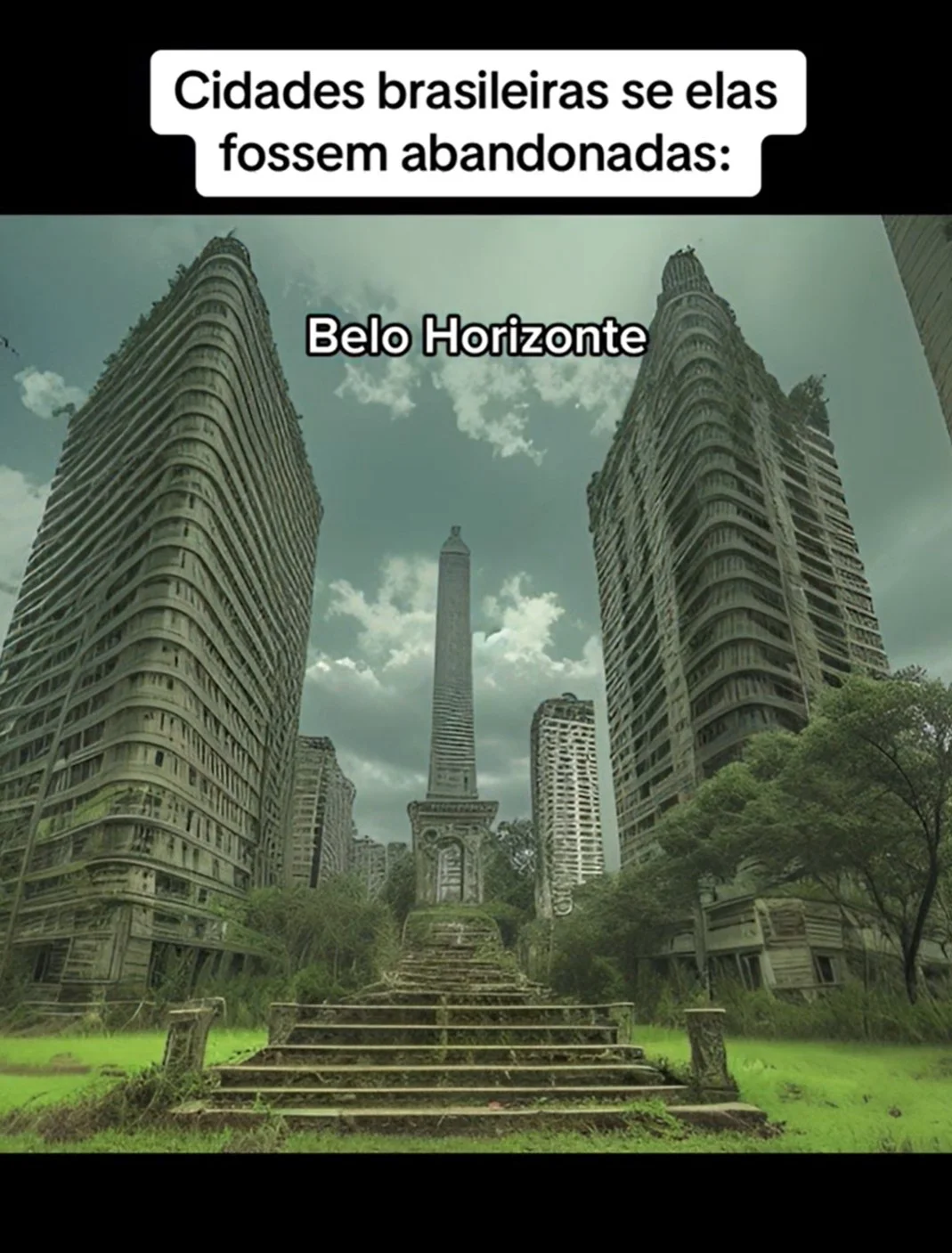 Com a Inteligência Artificial (IA), o monumento escurece e fica semelhante a um jazigo de cemitério. Os prédios, na parte de trás, aparecem com a arquitetura toda danificada, semelhante ao ambiente de filmes e séries de terror.