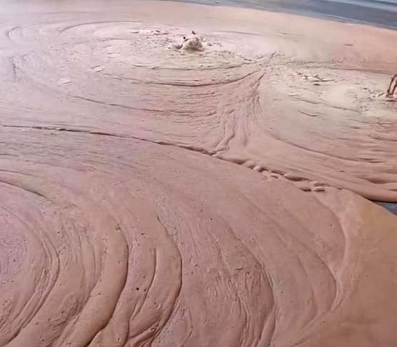 As imagens da substância avermelhada borbulhando no chão circularam em um vídeo nas redes sociais. Muitos internautas ficaram na dúvida se realmente era algo verídico. Veículos de notícias chegaram a apurar se a espuma realmente existiu.