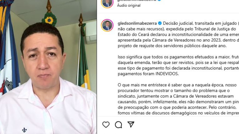 Prefeito Glêdson Bezerra utilizou as redes sociais para tratar do assunto