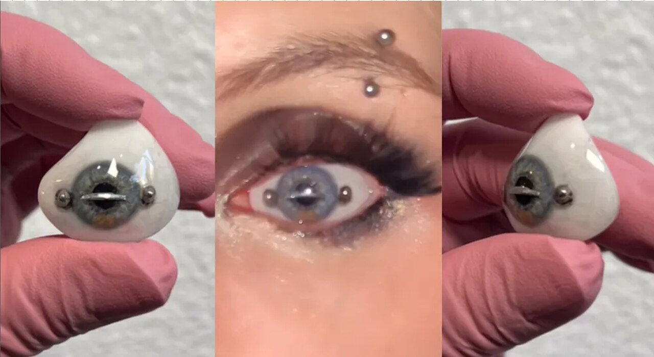 Na coleção mostrada, há várias próteses de olhos bem diferentes. Um tem uma aranha tecendo sua teia, outro com cicatriz, outro tem duas pupilas se juntando.