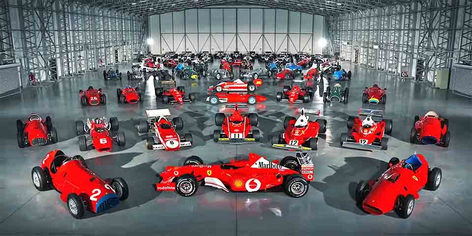 A coleção conta com diversos carros da Ferrari, uma das mais famosas escuderias da história da principal categoria do automobilismo mundial.