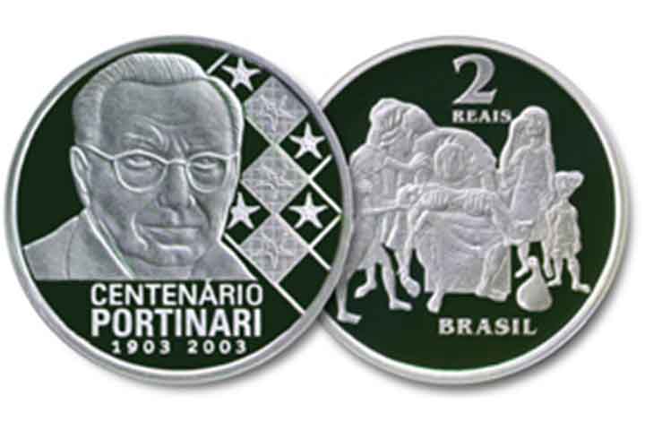 2003: Em homenagem ao Centenário de Candido Portinari, foram fabricadas 2 mil moedas de R$ 2.