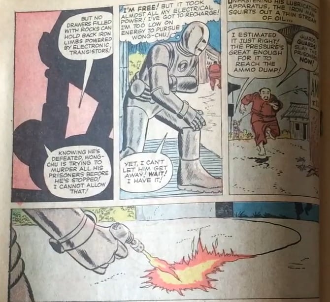 A armadura se torna a base para sua identidade como o super-herói Homem de Ferro.