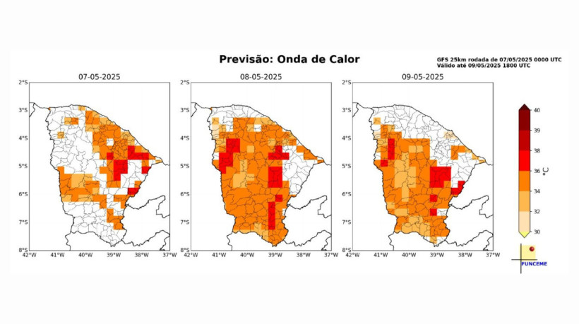 As maiores expectativas para quinta-feira, 8, estão entre 34ºC e 36ºC