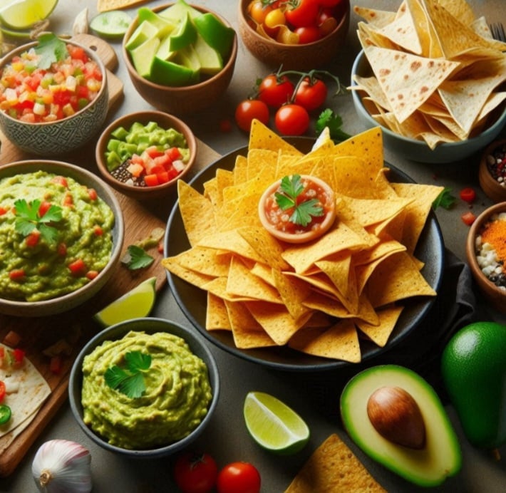 No México, os botanas são petiscos como guacamole, nachos e quesadillas, consumidos em festas e reuniões, incentivando a interação social.
