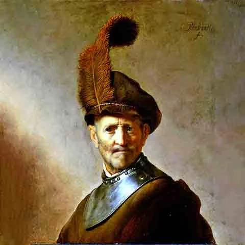 “Um velho em traje militar”, de Rembrandt (1630): Pesquisadores descobriram uma figura oculta sob “Um Velho em Traje Militar”, de Rembrandt, utilizando macrofluorescência de raios X e reflectografia de infravermelho. 