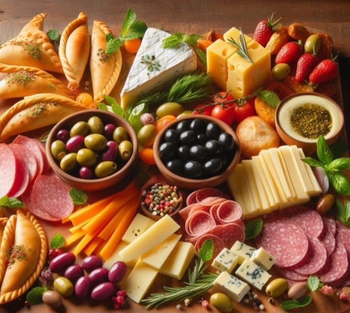 Na Itália, os antipasti incluem uma variedade de frios, queijos, pães e azeitonas. Este ritual serve como uma forma de iniciar as refeições em um ambiente descontraído.
