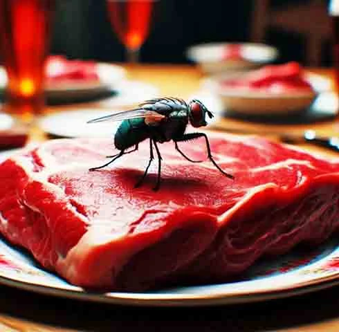 Além de transmitirem doenças, as moscas também podem causar intoxicações alimentares ao contaminarem alimentos com suas fezes e vômito.