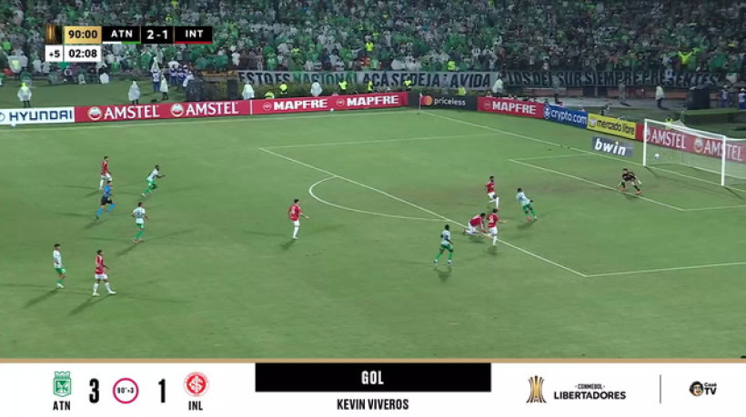 Defesa do Inter falha e Atlético Nacional-COL mata jogo da CONMEBOL Libertadores; assista