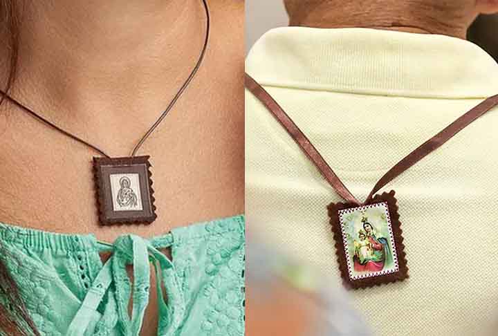 Essas peças são colocadas sobre os ombros, de modo que uma fique na frente do corpo e a outra nas costas. Tradicionalmente, é usado como um sinal de proteção e de compromisso com uma vida de fé.