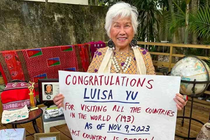 Luisa Yu atingiu seu objetivo em novembro de 2023, ao viajar para a Sérvia, no leste europeu, o último dos 193 países visitados por ela. 
