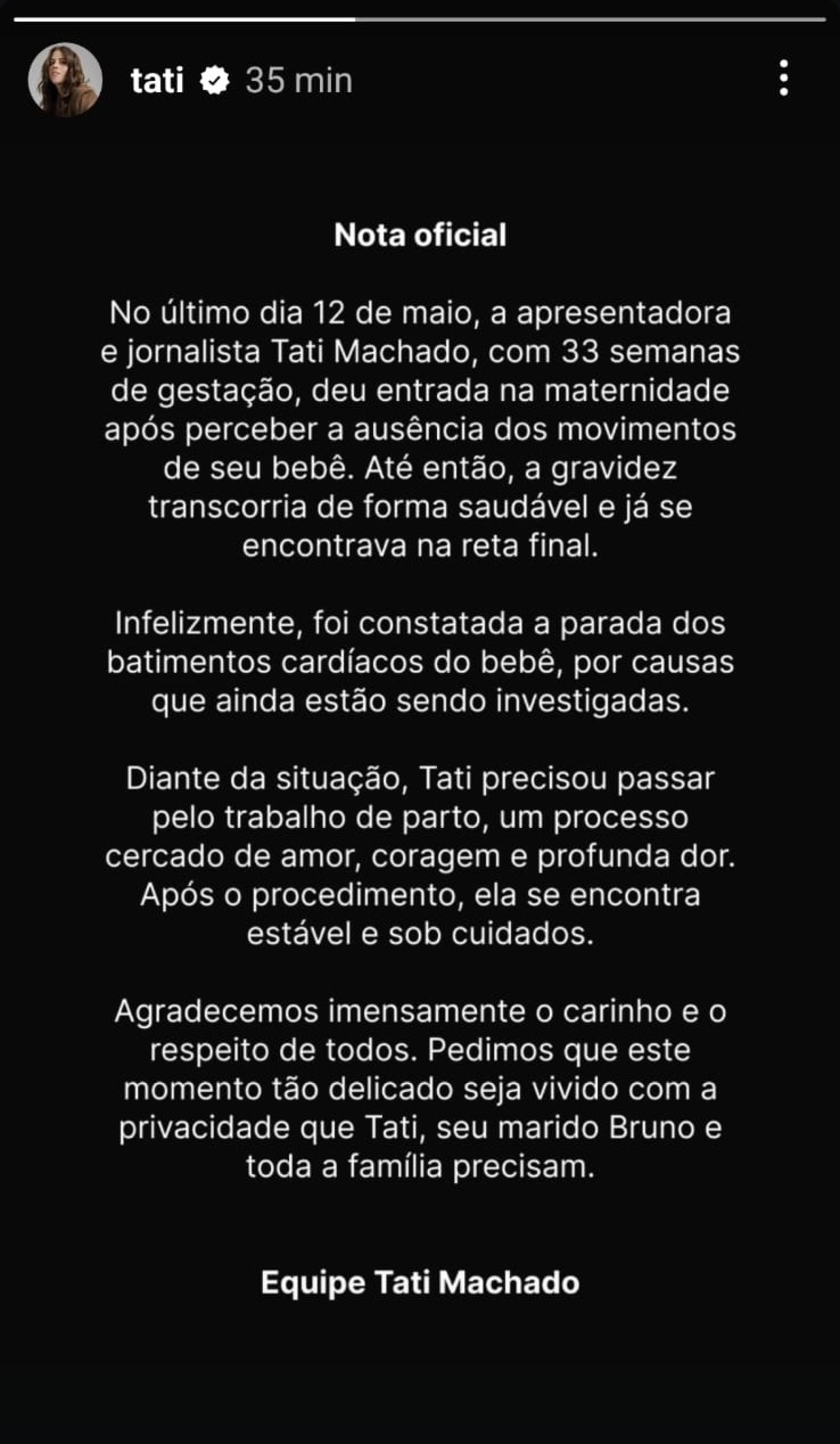 Apresentadora da Globo, Tati Machado estava com 33 semanas de gestação