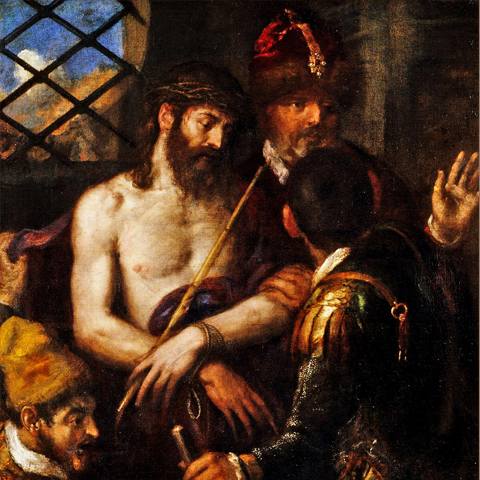 “Ecce Homo”, de Ticiano: Pesquisadores do Instituto Cyprus, em Chipre, utilizaram scanners avançados e técnicas de imagem para identificar um retrato oculto de um homem de bigode, de cabeça para baixo, segurando uma pena.