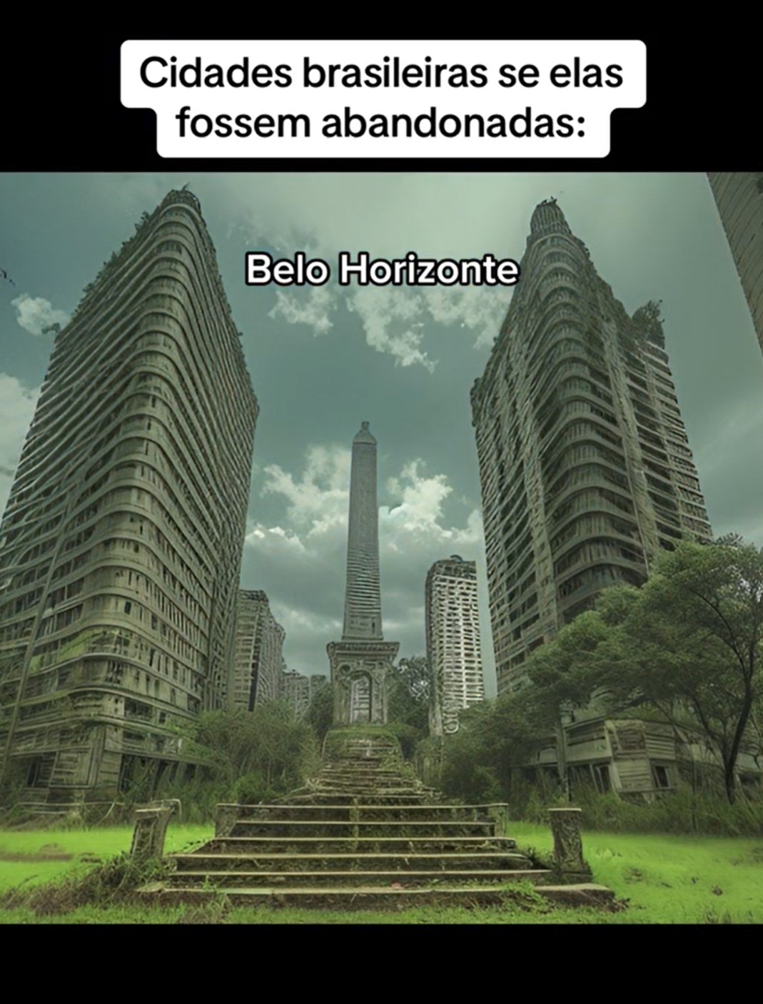 Com a Inteligência Artificial (IA), o monumento escurece e fica semelhante a um jazigo de cemitério. Os prédios, na parte de trás, aparecem com a arquitetura toda danificada, semelhante ao ambiente de filmes e séries de terror.