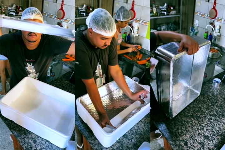 Ele trabalha com uma caixa de pescado de 24 litros e comentou o seguinte: Gosto de colocar a fita na caixa pois, além de proteger, o isopor fica mais higiênico e dá mais confiança ao cliente na hora da compra.