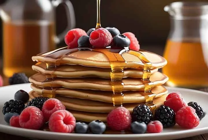 As panquecas americanas costumam ser fofas e grossas,  feitas com fermento em pó e servidas em pilhas. Elas são ideais para coberturas como xarope de bordo, frutas ou chantilly. Sua textura leve e aerada é a marca registrada dessa iguaria.
