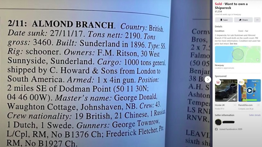 Décadas depois, os restos do navio foram anunciados no Facebook Marketplace, o que chamou a atenção de Robinson.