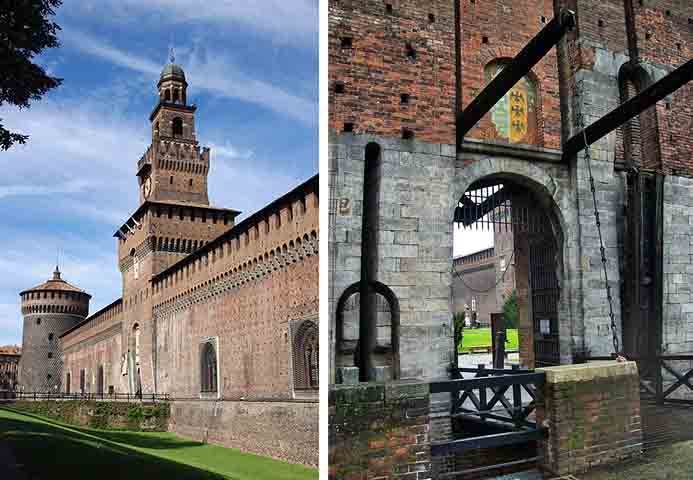 Um dos nomes mais famosos associados ao castelo é o de Leonardo da Vinci, que trabalhou para os Sforza e deixou sua marca em algumas partes da estrutura.