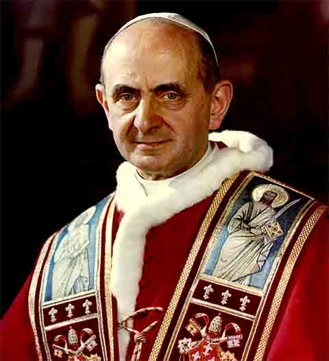 Paulo VI - Giovanni Battista Enrico Antonio Maria Montini nasceu na comuna de Concesio, na região italiana da Lombardia, e ocupou o papado por 15 anos e 46 dias - de 19 de junho de 1963 a 6 de agosto de 1978. 

