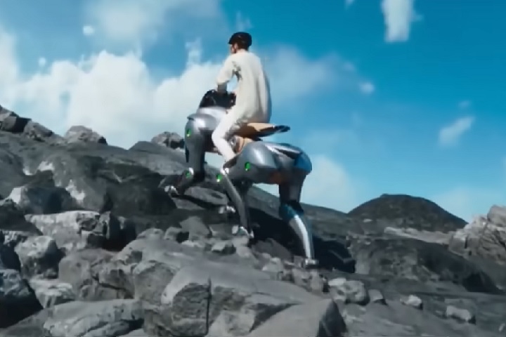 Apesar de lembrar uma moto no visual, o Corleo não tem rodas — ele anda usando quatro pernas mecânicas. 