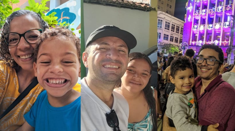 Daniele Tavares (esq.), Sidney Ramos (centro) e Juliano Lopes (dir.) compartilham trajetória de adoção monoparental no Ceará