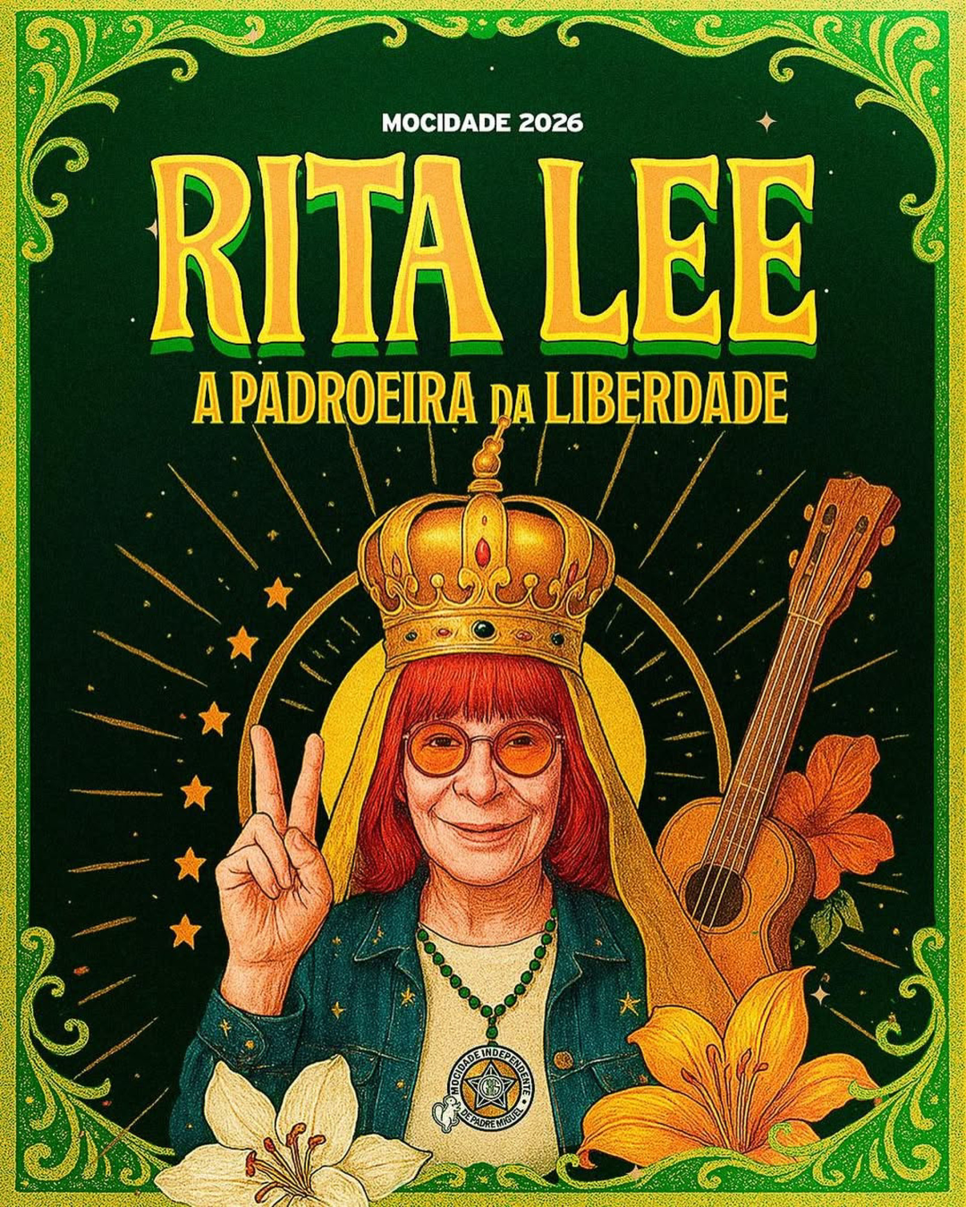 Anúncio de Rita Lee como enredo de Carnaval