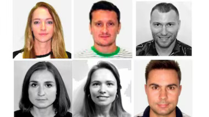 Espiões russos no Brasil. Da esquerda para a direita de cima para baixo: Yekaterina Leonidovna Danilova, Vladimir Aleksandrovich Danilov, Aleksandr Andreyevich Utekhin, Olga Igorevna Tyutereva, Irina Alekseyevna Antonova e Roman Olegovich Koval.