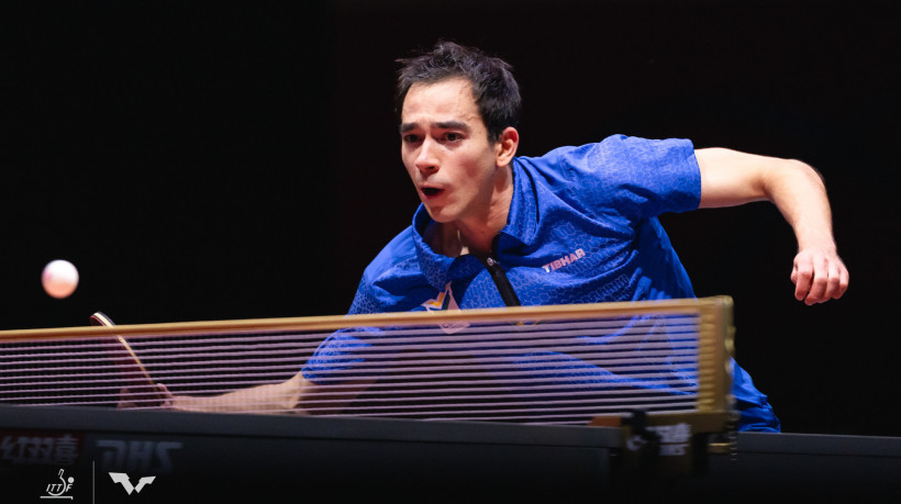 Brasileiro Hugo Calderano na final do Mundial de tênis de mesa, em Doha, no Catar