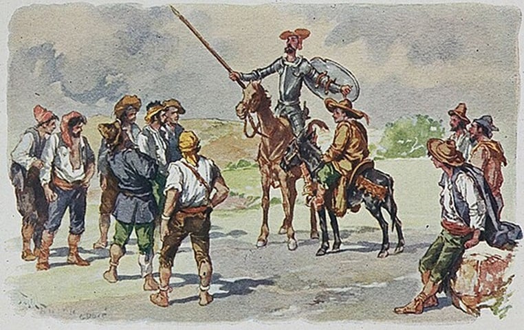 Cervantes - enquanto narra os feitos do Cavaleiro da Triste Figura - satiriza os preceitos que estavam nas histórias fantasiosas dos heróis. 