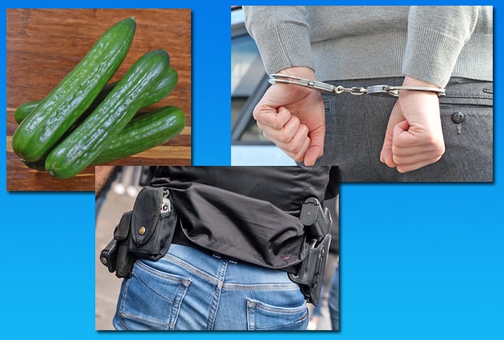 Na Escócia, um homem tentou assaltar uma loja de apostas em Glasgow, mas ele estava armado apenas com um pepino. Mas havia um policial de folga na hora do assalto e ele foi rendido.  