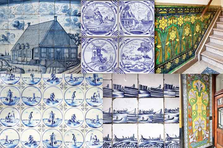HOLANDA - Azulejos Delftware imitam o estilo português, mas trazem cenas de paisagens e marinas.

