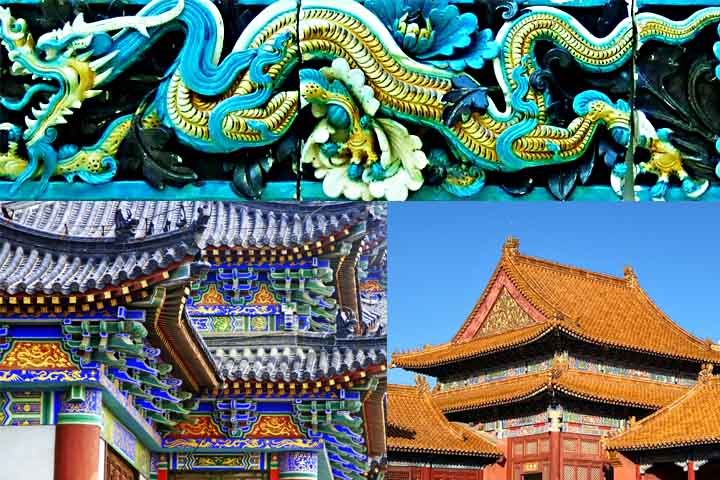 CHINA - Usados na arquitetura imperial e templos, com detalhes pintados à mão.
