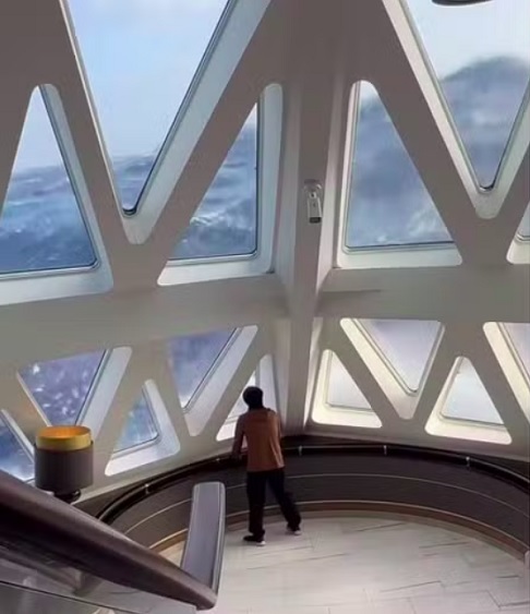 Nas imagens, é possível ver as ondas se chocando contra o cruzeiro enquanto a embarcação passava por uma região perigosa do oceano perto da Antártica.