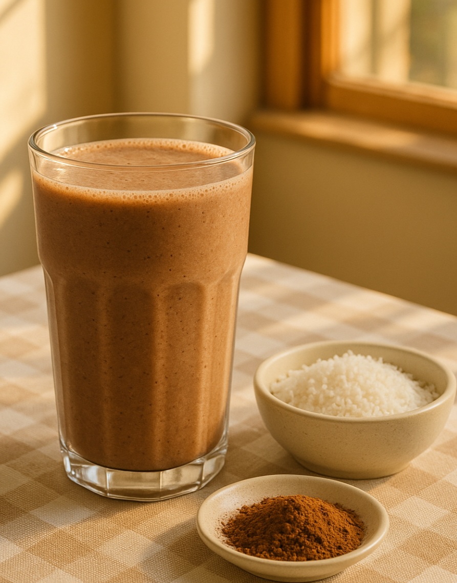 Leite com coco ralado e cacau: Rica em fibras e com sabor tropical, essa vitamina é uma delícia no lanche da tarde. O cacau traz energia e melhora o humor. Boa opção para quem busca um agrado saudável.