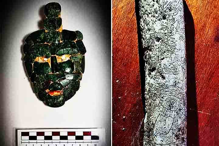 Máscara de alto valor - A tumba de um rei maia na cidade de Chochkitam, na Guatemala, continha uma máscara de jade repleta de ornamentos. Essa foi uma das descobertas de 2024 em relação à civilização maia. De acordo com os pesquisadores, esse tipo de máscara era elaborado para o sepultamento de membros da realeza. 
