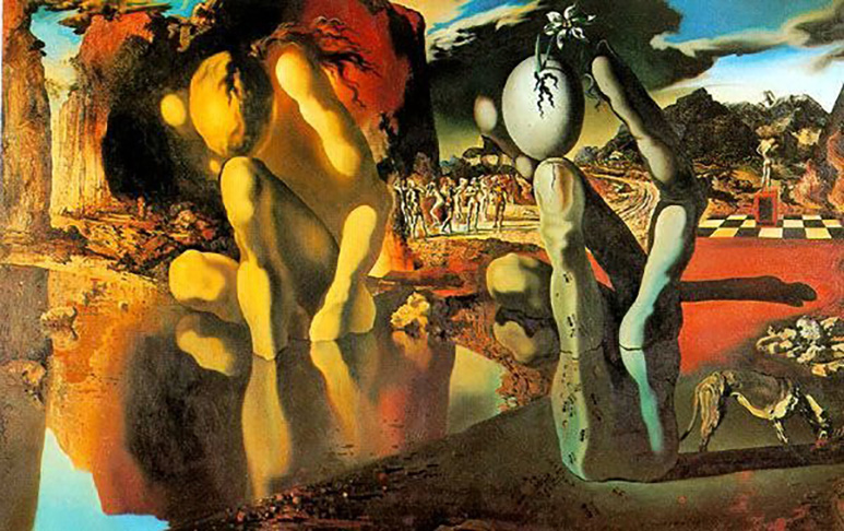 O ovo é comum na obra de Dalí. Expressa nascimento e caridade. Aparece na tela Metamorfose de Narciso, sobre o jovem que se apaixona por si mesmo ao ver seu reflexo.  Narciso é muito abordado na Psicanálise e Dalí levou o quadro para avaliação de Freud, que exaltou a maestria técnica do pintor catalão.