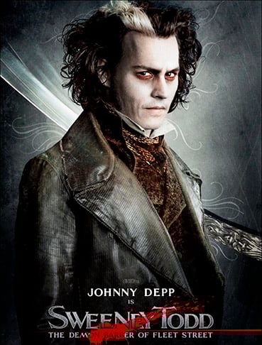 Sweeney Todd: O Barbeiro Demoníaco da Rua Fleet (2008) - Dirigido por Tim Burton, estrelado por Johnny Depp, Helena Bonham Carter e Alan Rickman.
Musical sombrio sobre um barbeiro que busca vingança em Londres vitoriana, transformando suas vítimas em tortas com a ajuda de sua cúmplice. 