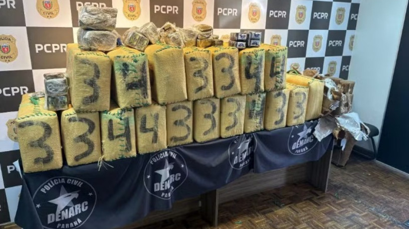 Os mais de 700 kg de haxixe, acondicionados em embalagens costuradas a m&atilde;o, foram interceptados no km 55,8 da BR-116, e sa&iacute;ram de Fortaleza com destino a Curitiba, segundo a Pol&iacute;cia Civil do Paran&aacute;