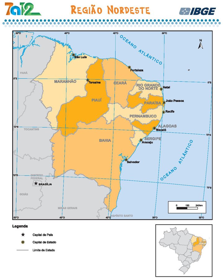 Agora, os estados do Nordeste do Brasil. A região tem 9 estados. 