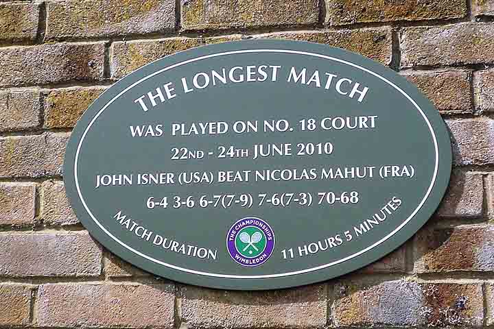 O jogo foi disputado na quadra 18 de Wimbledon, com capacidade para pouco mais de 700 pessoas. No local, foi instalada uma placa registrando o recorde histórico. 
