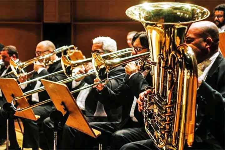 Tuba: O mais grave dos metais, com som encorpado e profundo. Criada no século XIX na Alemanha por Wilhelm Wieprecht e Johann Gottfried Moritz. Sustenta a base harmônica da orquestra com potência e profundidade.
