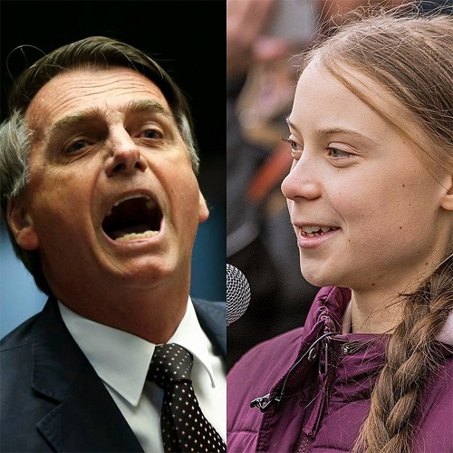 Um dia antes de ser nomeada “Pessoa do Ano” pela revista Time, em 2019, Greta se envolveu em uma polêmica com o ex-presidente brasileiro Jair Bolsonaro.
